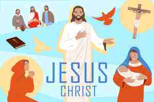 Free vector jesis christ life flat collage with his mother mary and crucifixion vector illustration