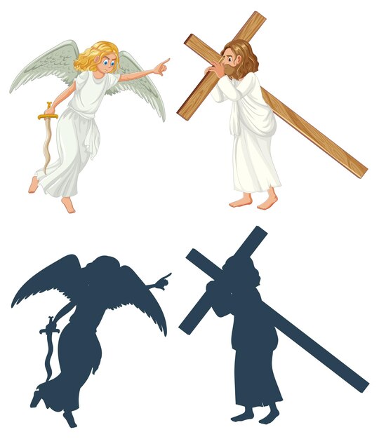 Free vector jesus carrying cross with angel and sword