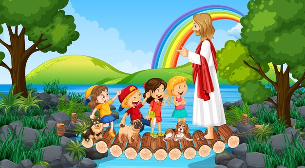Иисус и дети в парке
