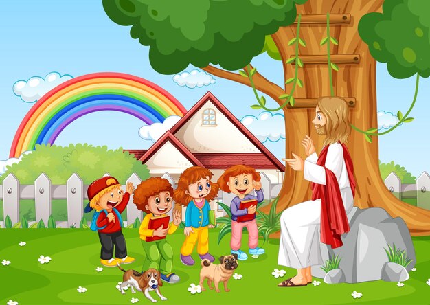 Jesus and children at the park