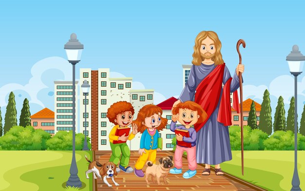 Jesus and children at the park