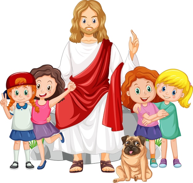 Free vector jesus and children on white background