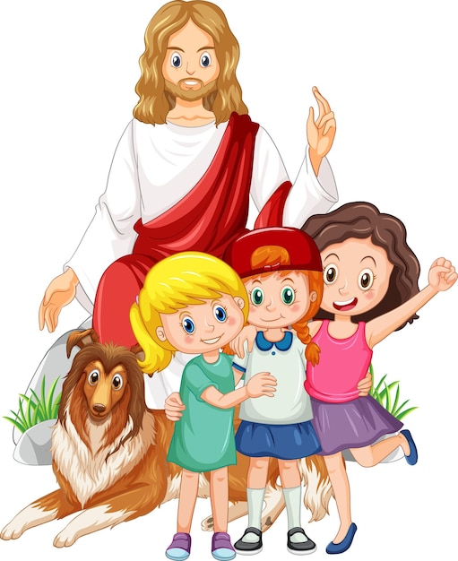 Free vector jesus and children on white background