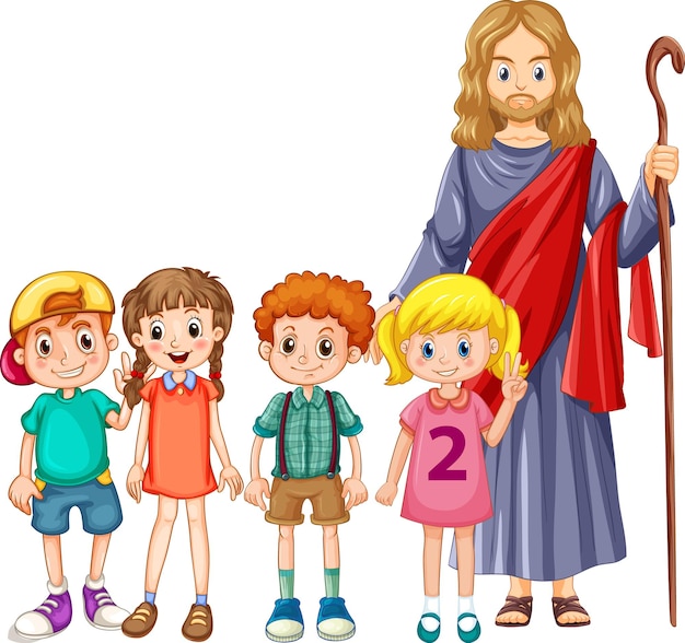 Free vector jesus and children on white background