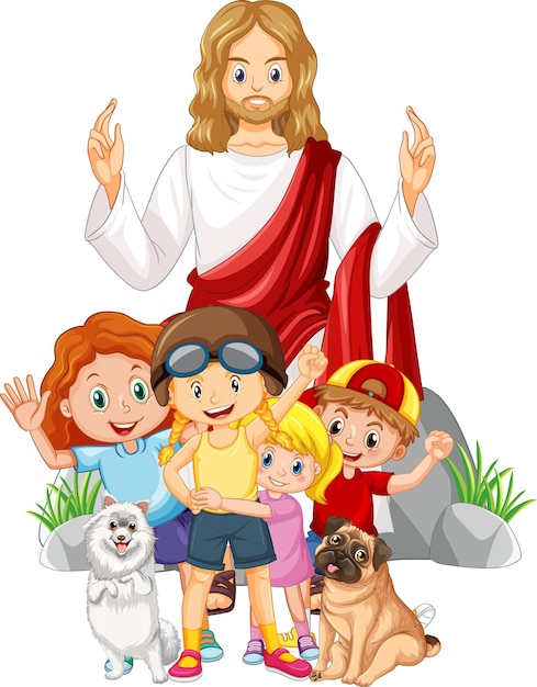 耶稣在白色背景和儿童