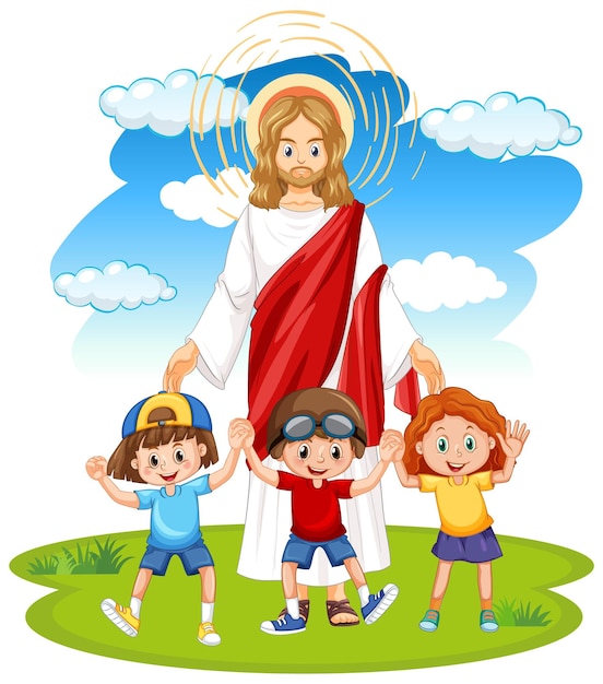 Jesus and children on white background