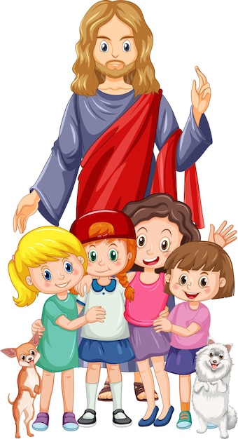 Jesus and children on white background