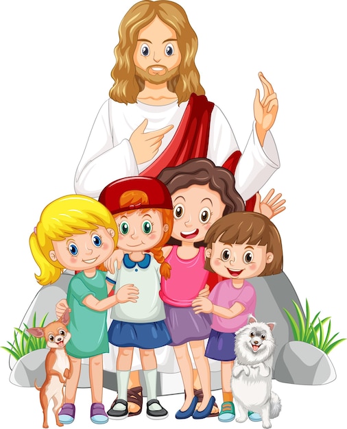 Free vector jesus and children on white background