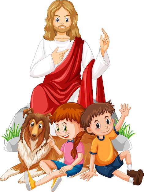 Free vector jesus and children on white background