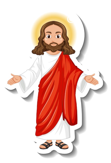白い背景の上のイエス・キリストの漫画のキャラクターのステッカー