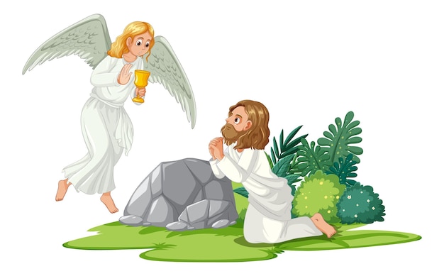 Free vector jesus christ praying to an angel