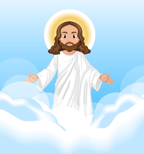 Free vector jesus preaching in standing position character on sky