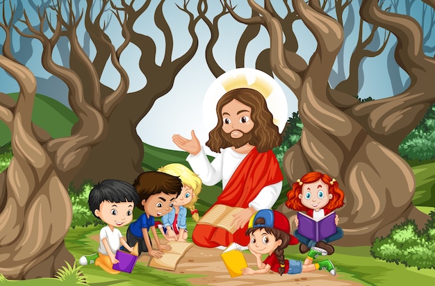 イエスは森のシーンで子供たちのグループに説教