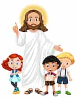 Free vector jesus with a children group cartoon character