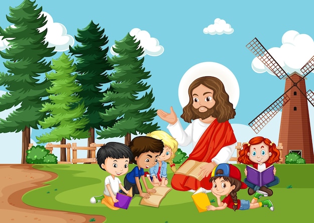 Иисус с детьми в парке