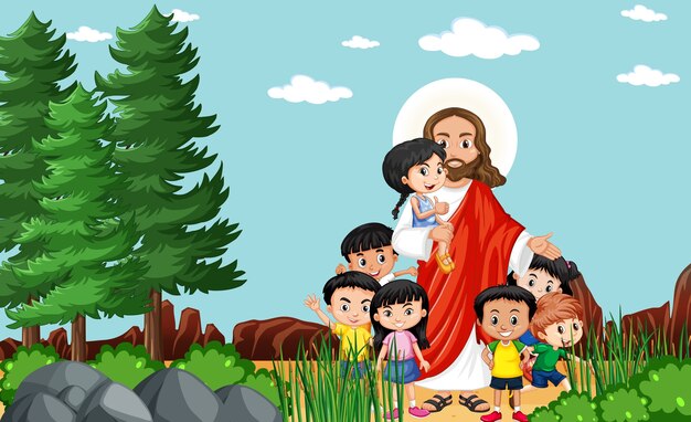 Jesus with children in the park