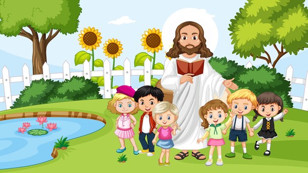 Иисус с детьми в парке