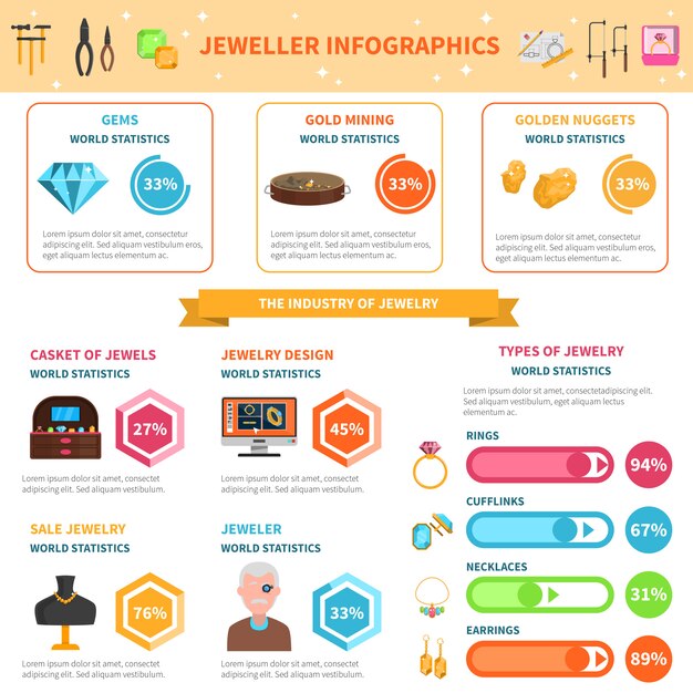Jeweler infographics set