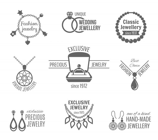 Jewelry black label set of unique classic vintage jewellery isolated vector illustration