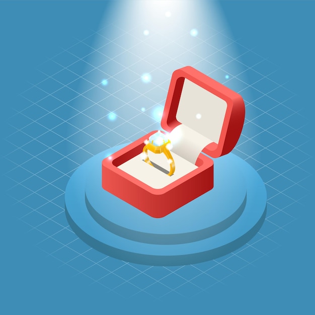 Jewelry Ring Gift On Podium Isometric Composition