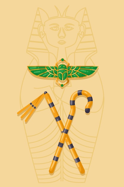 Бесплатное векторное изображение Ювелирный египетский скарабей и скипетр