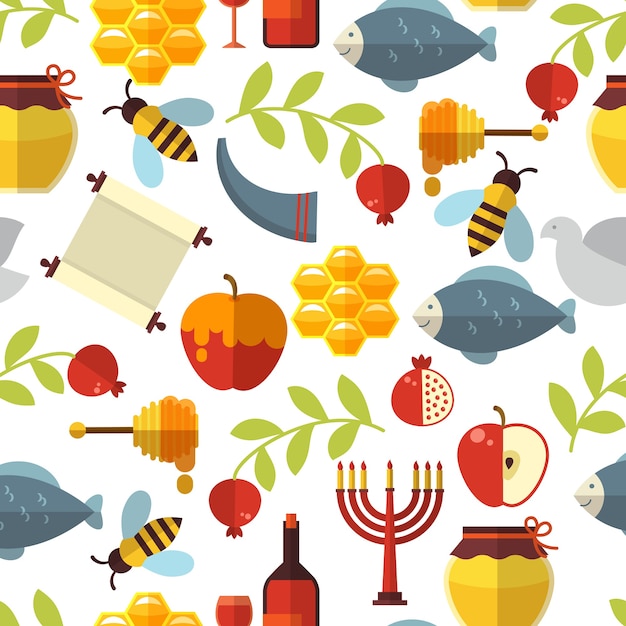 꿀, 생선, 와인과 유대인 새해 로시 Hashanah 원활한 패턴