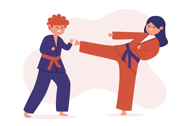 Free vector jiu-jitsu athletes fighting illustration