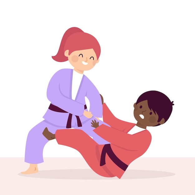 Jiu-jitsu athletes fighting illustration