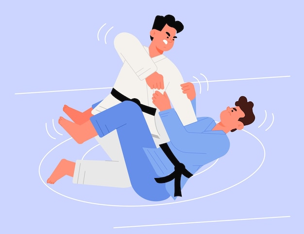 Бесплатное векторное изображение Спортсмены джиу-джитсу борются