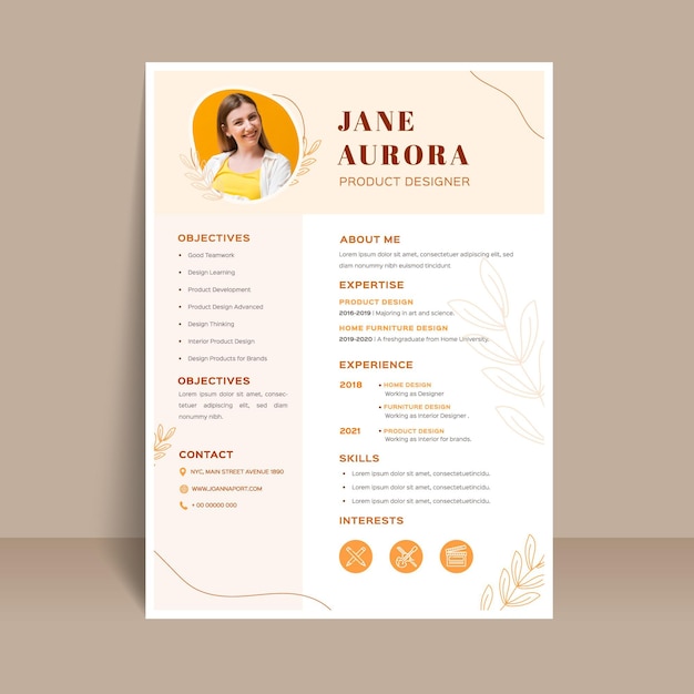 Free vector job application template with photo