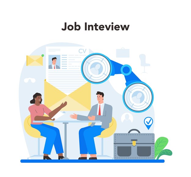 Job interview concept Idea of employment and hiring procedure Recruiter searching for a job candidate Isolated flat vector illustration