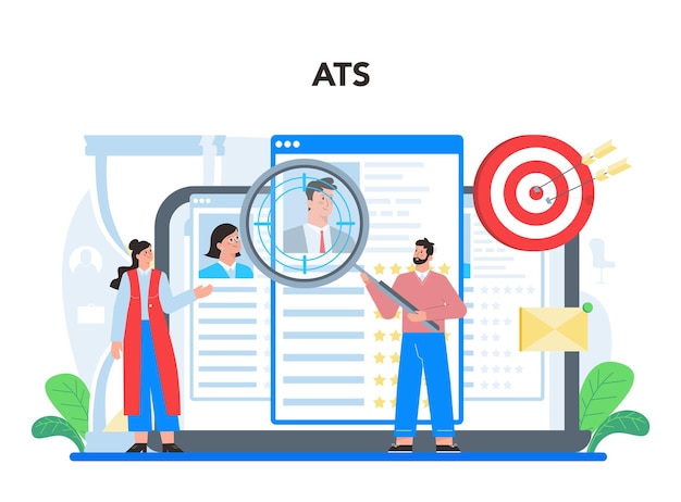 Job interview online service or platform Idea of employment and hiring procedure Recruiter searching for a job candidate ATS Flat vector illustration
