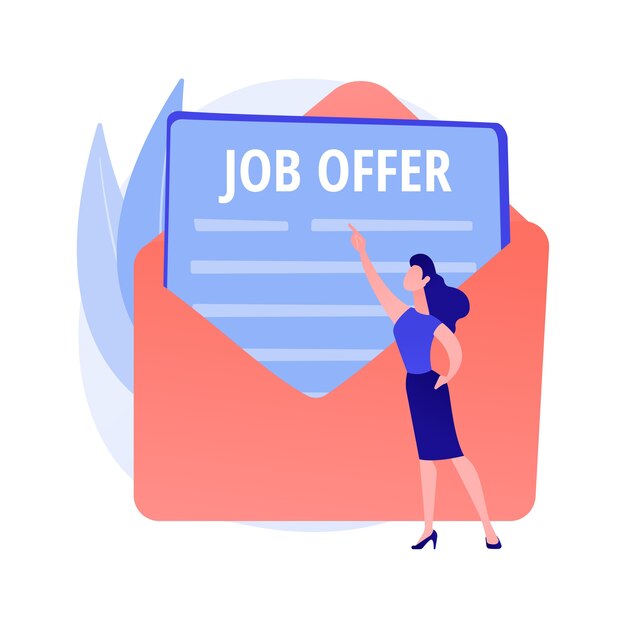 Job offer application letter response. Career opportunity, business proposition, recruitment agreement. Man receives employment contract by mail concept illustration