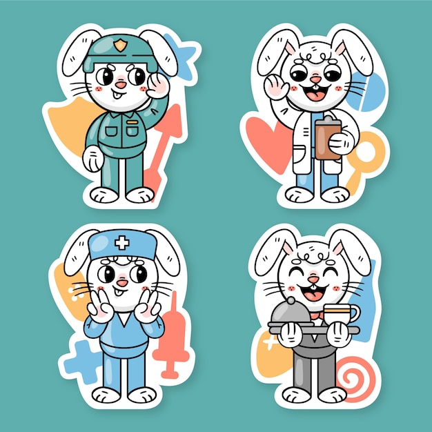 Free vector job stickers collection with ronnie the bunny