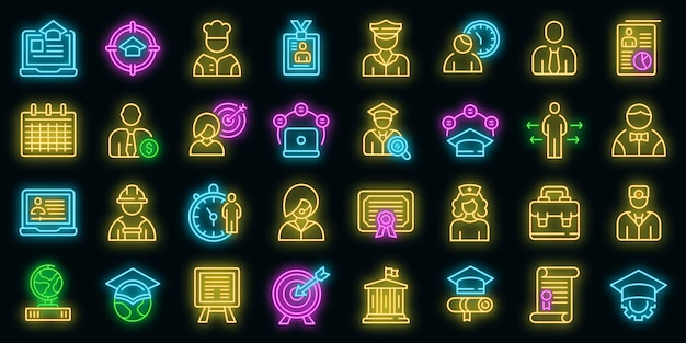 Job students icons set vector neon