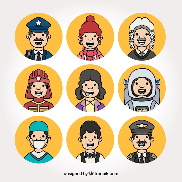 Vettore gratuito avatars di lavoro con facce smiley