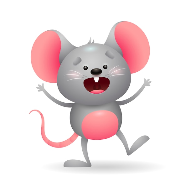 Free vector jolly gray mouse in excitement