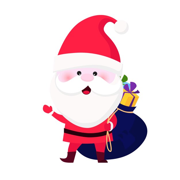 Jolly Santa Claus carrying sack of gifts