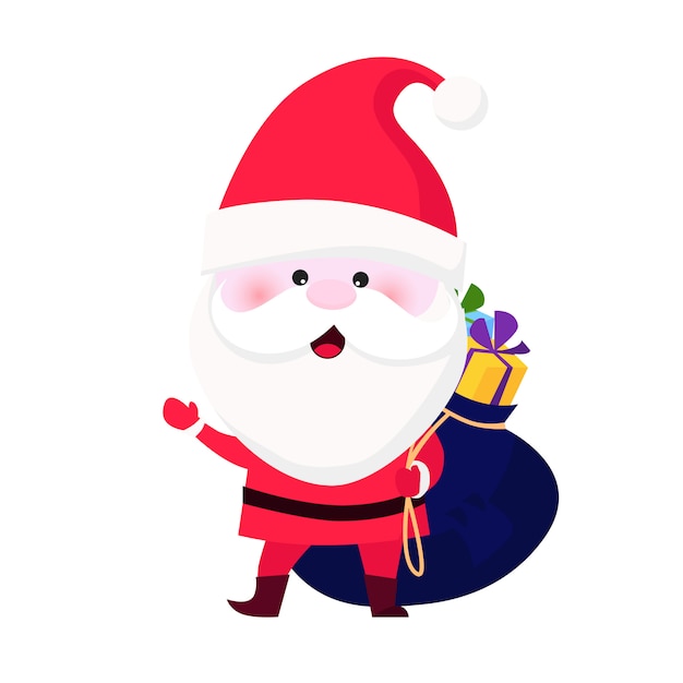 Jolly Santa Claus carrying sack of gifts