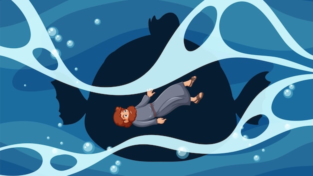 Бесплатное векторное изображение Иона и большая рыба: подводный побег