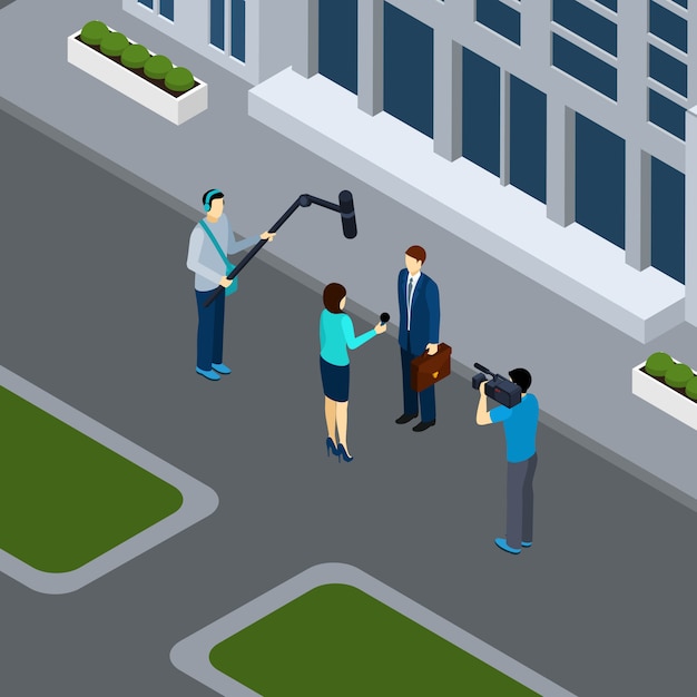 Free vector journalist reporter profession isometric banner