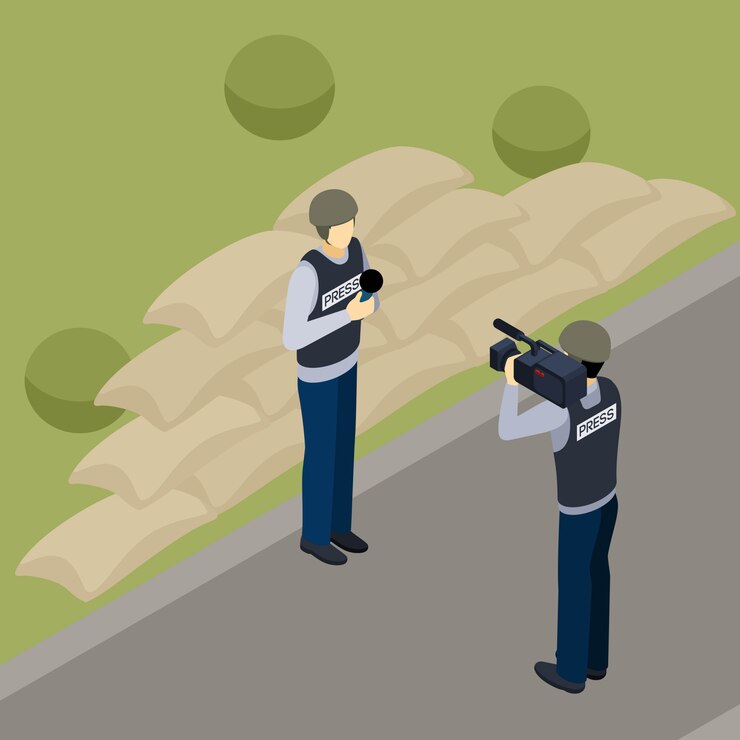 Free Vector journalist reporter profession isometric banner 