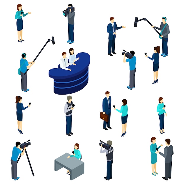 Journalist Work Isometric Icons Set