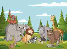 Бесплатное векторное изображение Радостные животные на лесной поляне