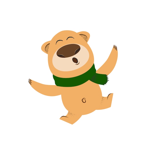 Free vector joyful cartoon bear in green scarf dancing