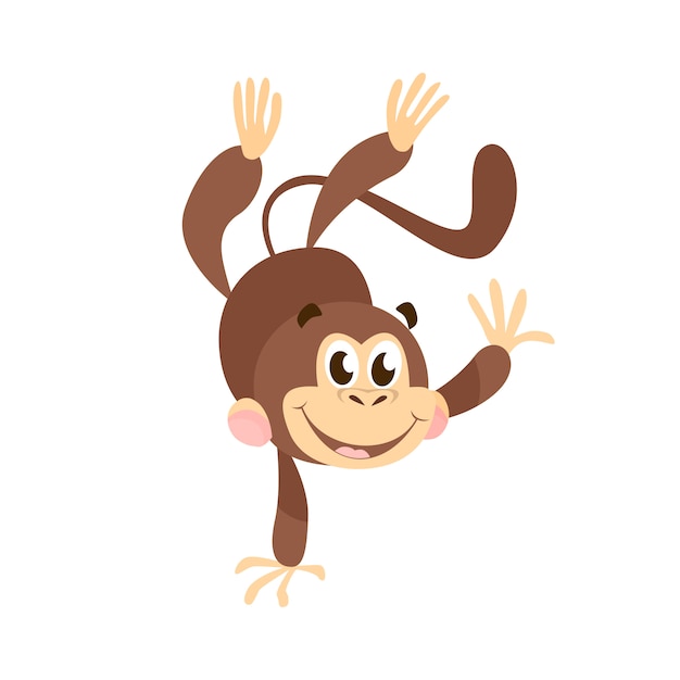 Joyful cartoon monkey doing handstand