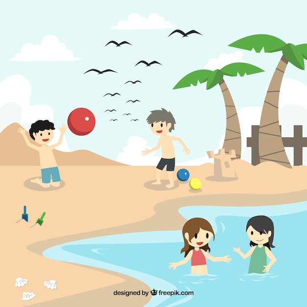 Free vector joyful friends playing on the beach