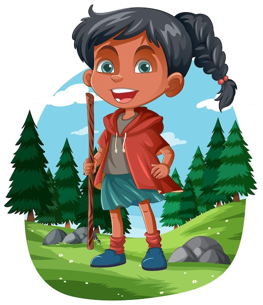 Cute style hiker woman cartoon Royalty Free Vector Image