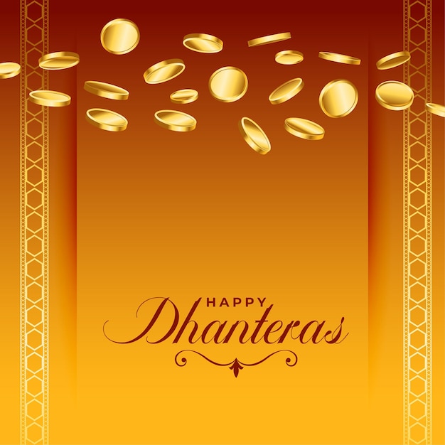 Joyful happy dhanteras greeting background with golden coin decoration vector