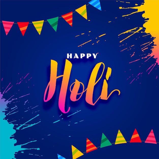 Free vector joyful holi festival greeting with garlands and splash